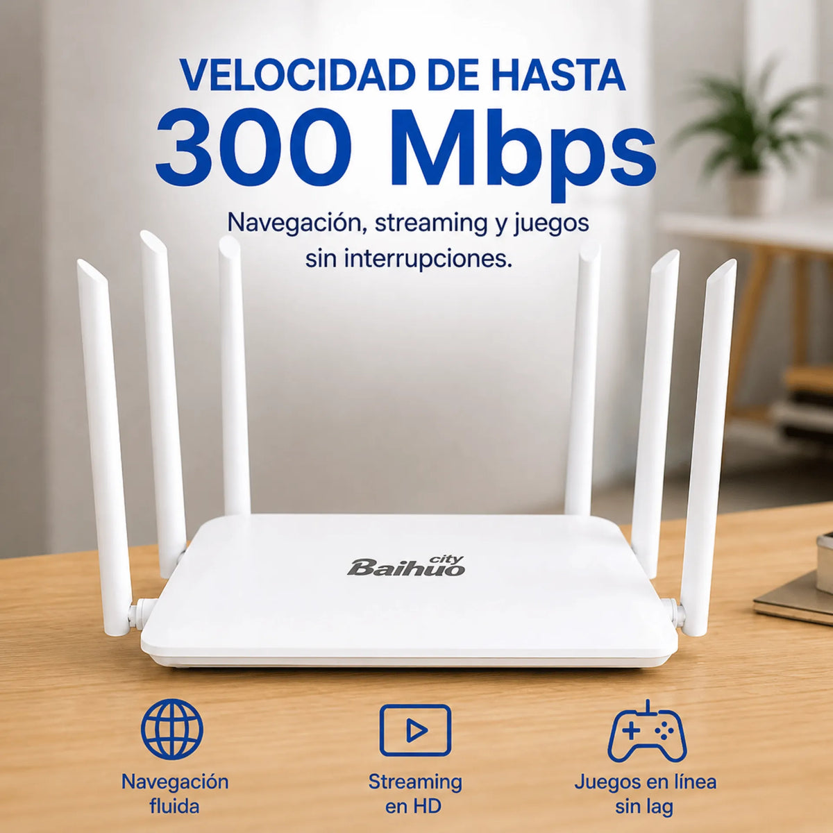 Router Inalámbrico 300 Mbps Con Función De Repetidor WiFi Y 6 Antenas Baihuo City MY-7253