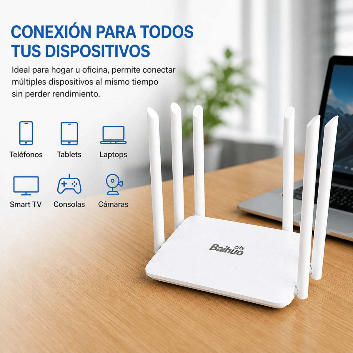 Router Inalámbrico 300 Mbps Con Función De Repetidor WiFi Y 6 Antenas Baihuo City MY-7253