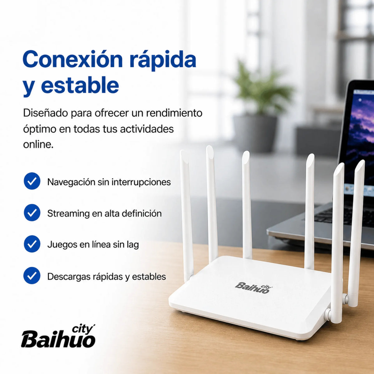 Router Inalámbrico 300 Mbps Con Función De Repetidor WiFi Y 6 Antenas Baihuo City MY-7253
