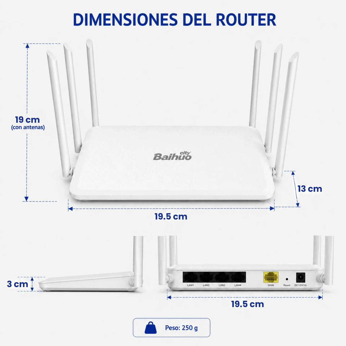 Router Inalámbrico 300 Mbps Con Función De Repetidor WiFi Y 6 Antenas Baihuo City MY-7253