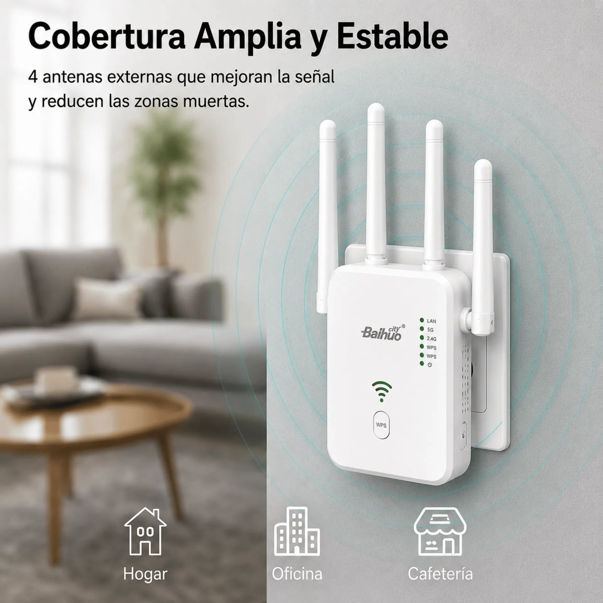 Repetidor WiFi 300Mbps Con 4 Antenas Y Modo Router Baihuo City MY-7601
