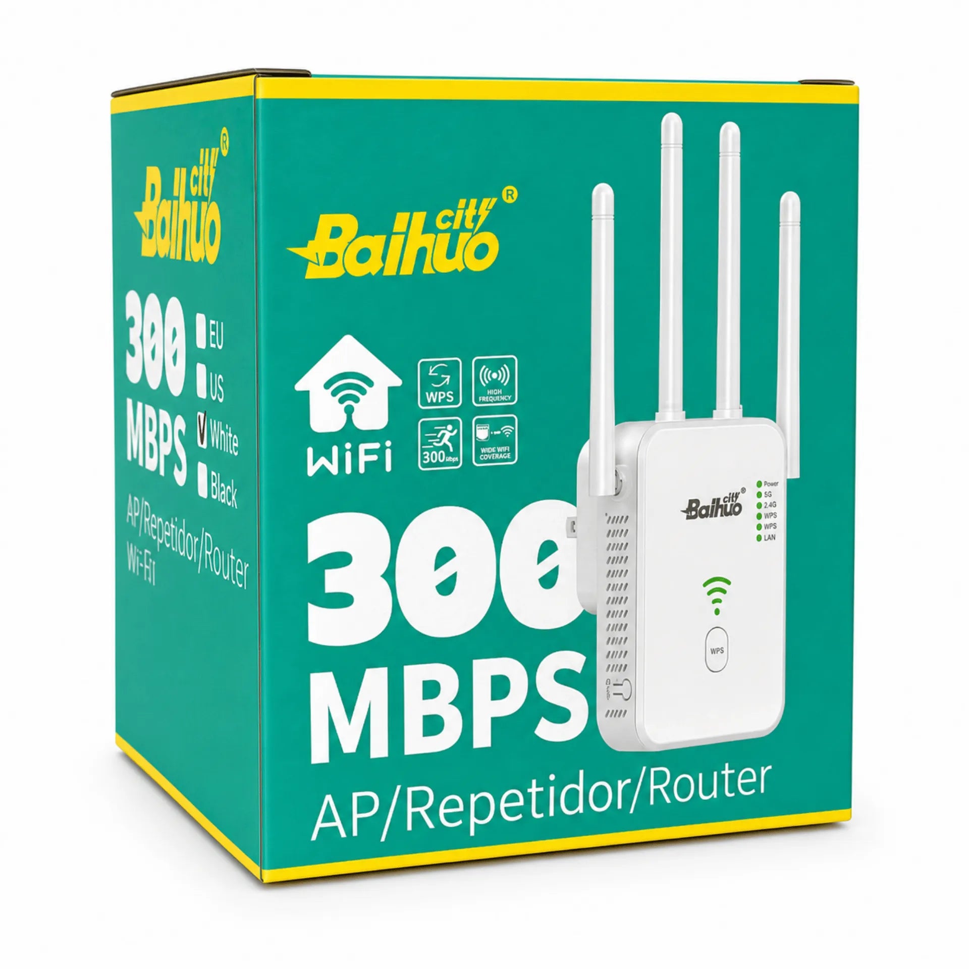 Repetidor WiFi 300Mbps Con 4 Antenas Y Modo Router Baihuo City MY-7601