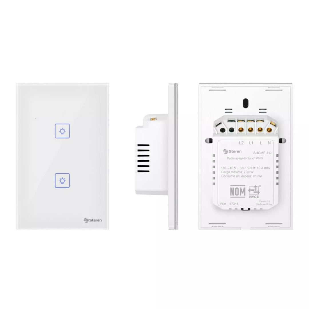 Interruptor de Luz Inteligente WiFi Touch Temporizador Compatible con Google Assistant Steren SHOME-110