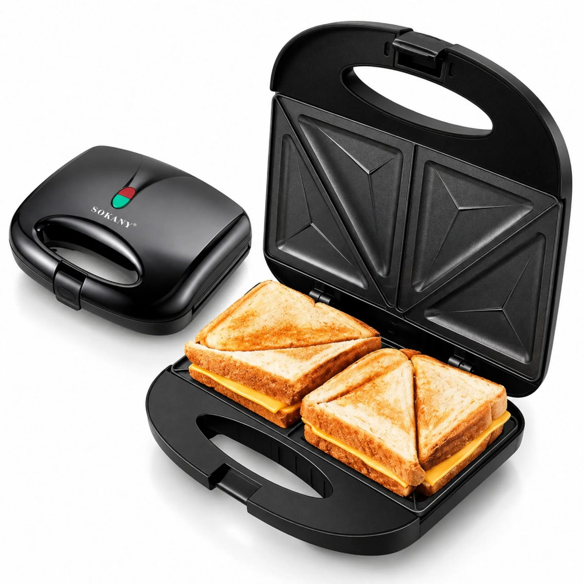 Sandwichera Eléctrica 750W Con Placas Antiadherentes Y Luz LED Indicadora Sokany SK-08038
