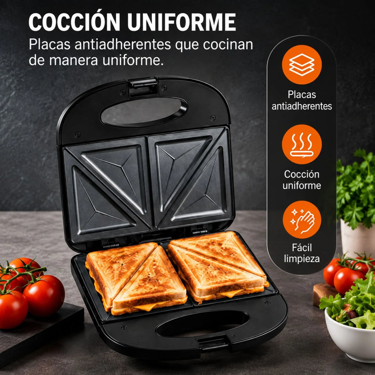 Sandwichera Eléctrica 750W Con Placas Antiadherentes Y Luz LED Indicadora Sokany SK-08038