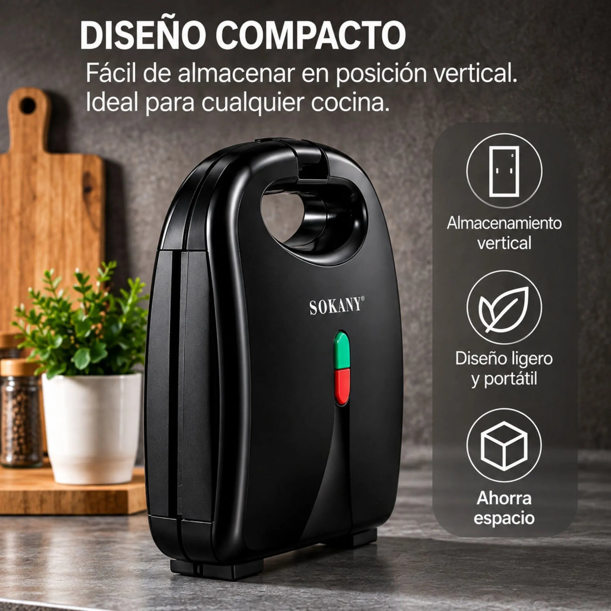Sandwichera Eléctrica 750W Con Placas Antiadherentes Y Luz LED Indicadora Sokany SK-08038