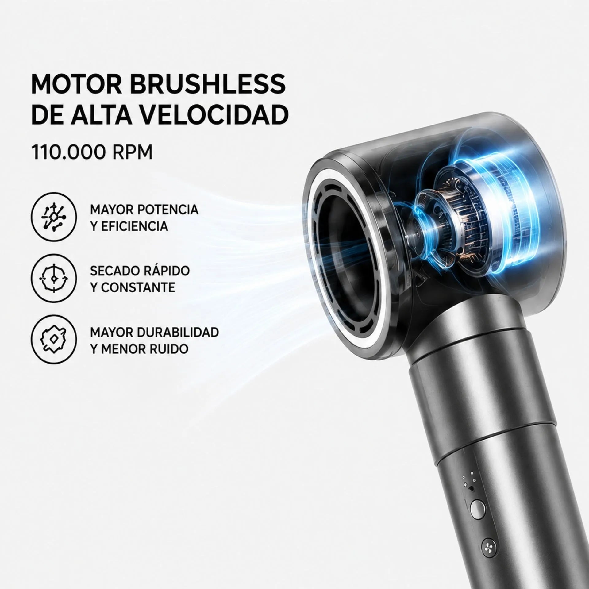Secador Ionizador Nano-Tec 4 En 1 1300W Con Motor Brushless De 110.000 RPM NT-SC683