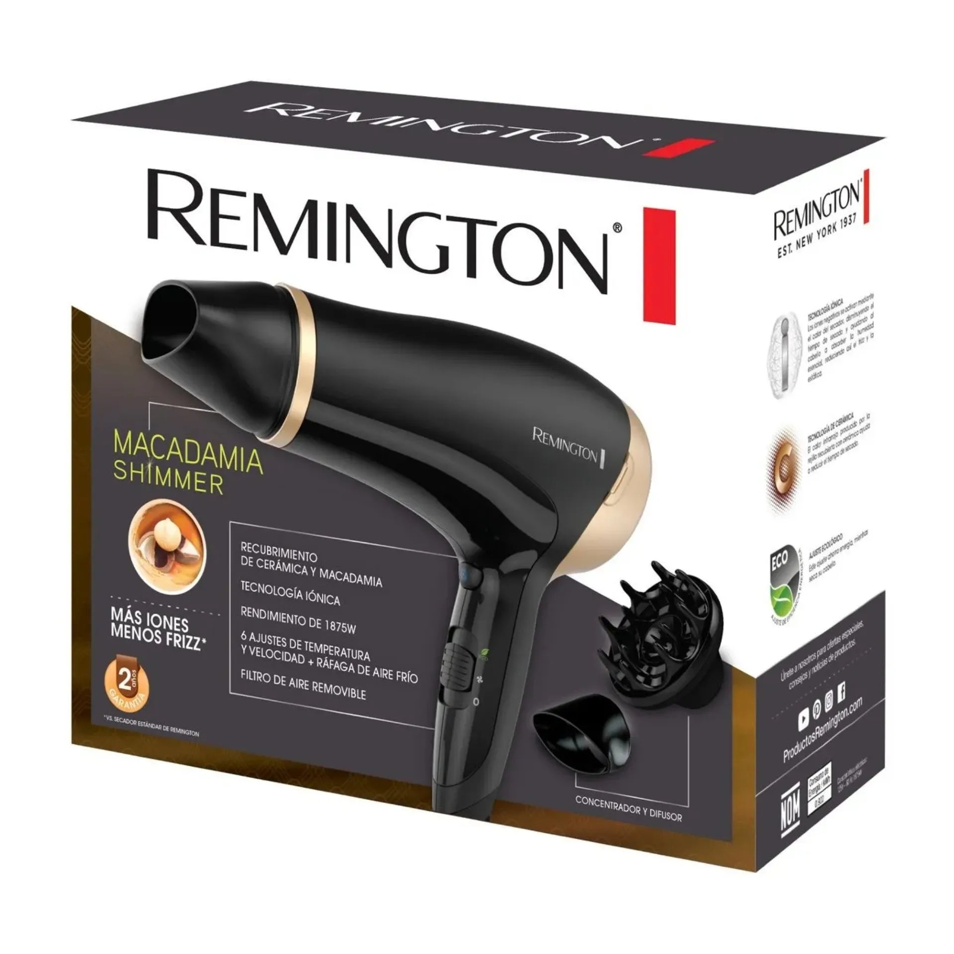 Secador De Cabello Remington Macadamia Shimmer 1875W Con Tecnología Iónica D3017