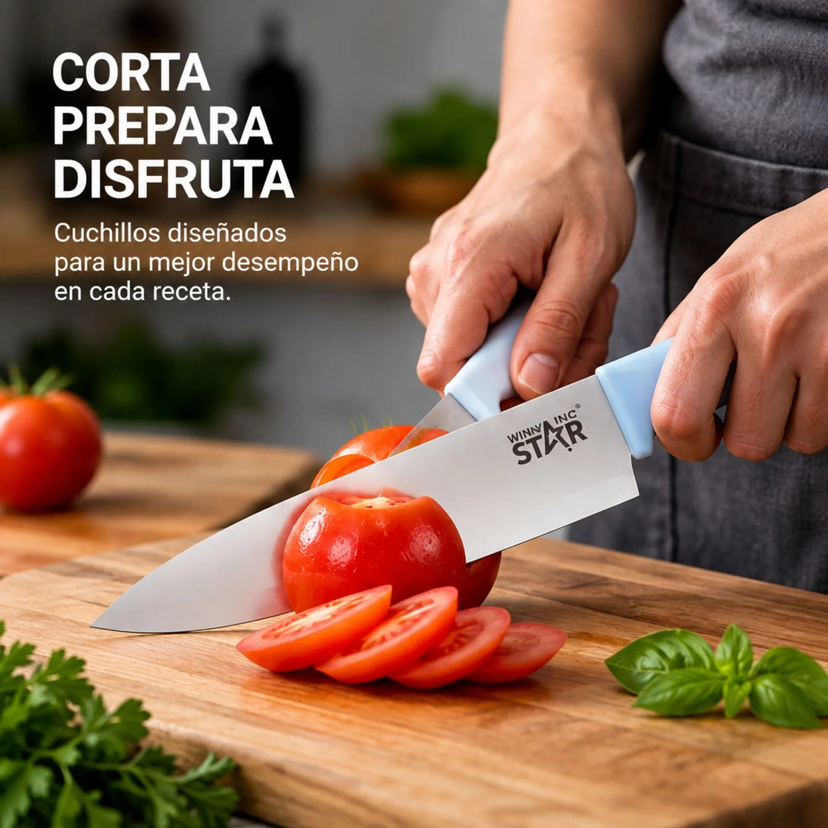 Set De Cuchillos De Cocina 8 Piezas Con Tijeras, Afilador Y Bloque De Madera Winning Star ST-7803