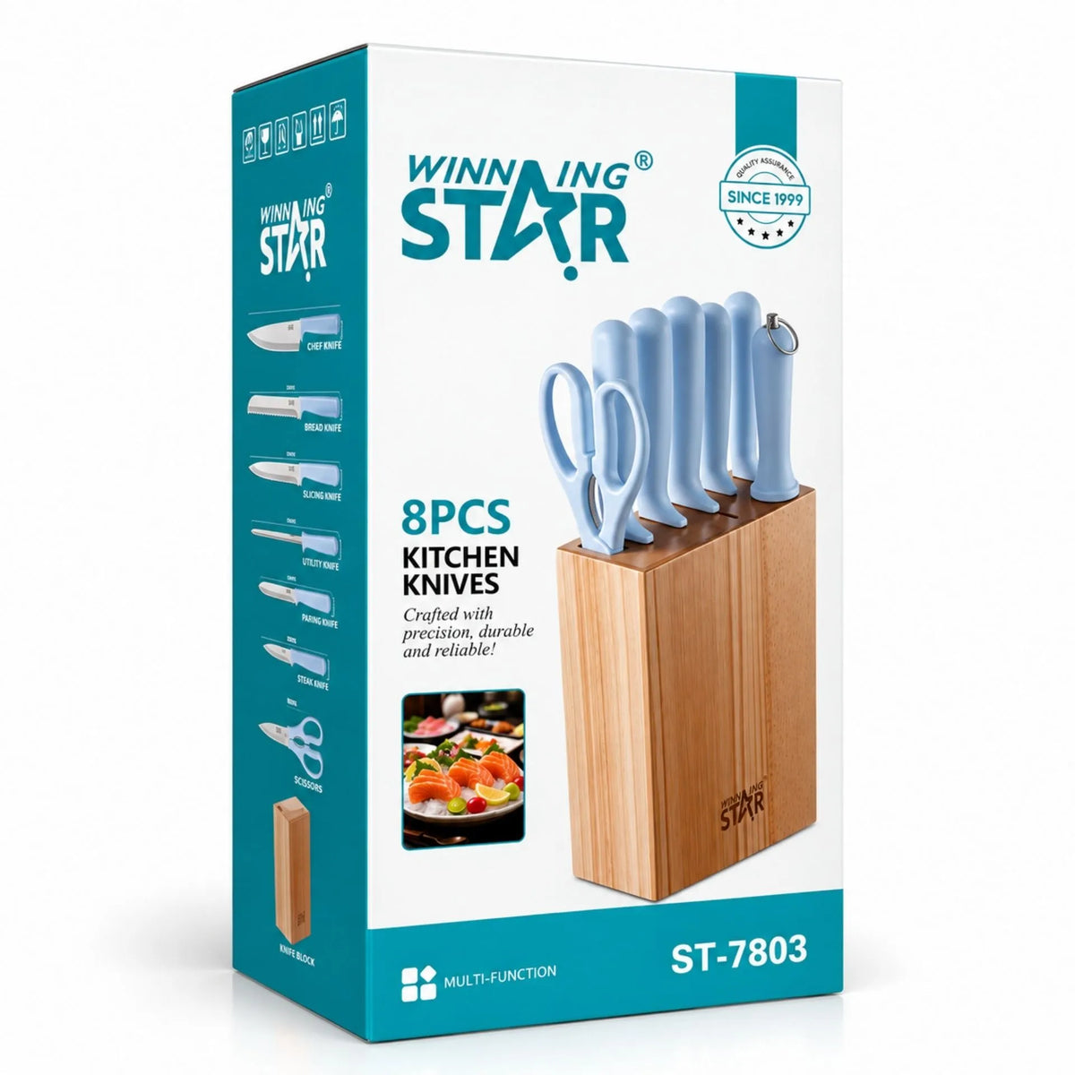Set De Cuchillos De Cocina 8 Piezas Con Tijeras, Afilador Y Bloque De Madera Winning Star ST-7803