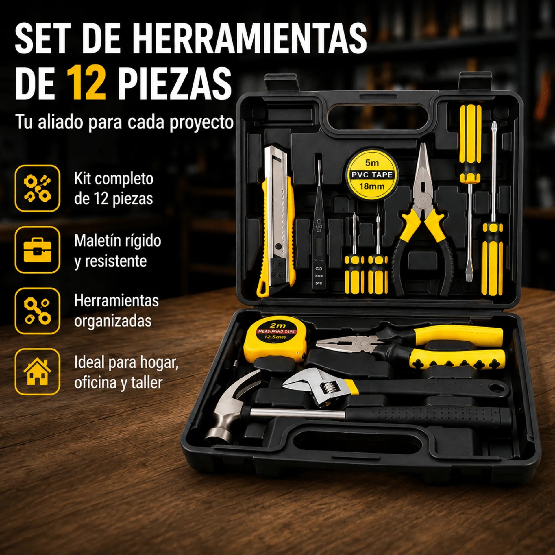 Maletín Set De Herramientas De 12 Piezas Con Estuche Rígido AE0164