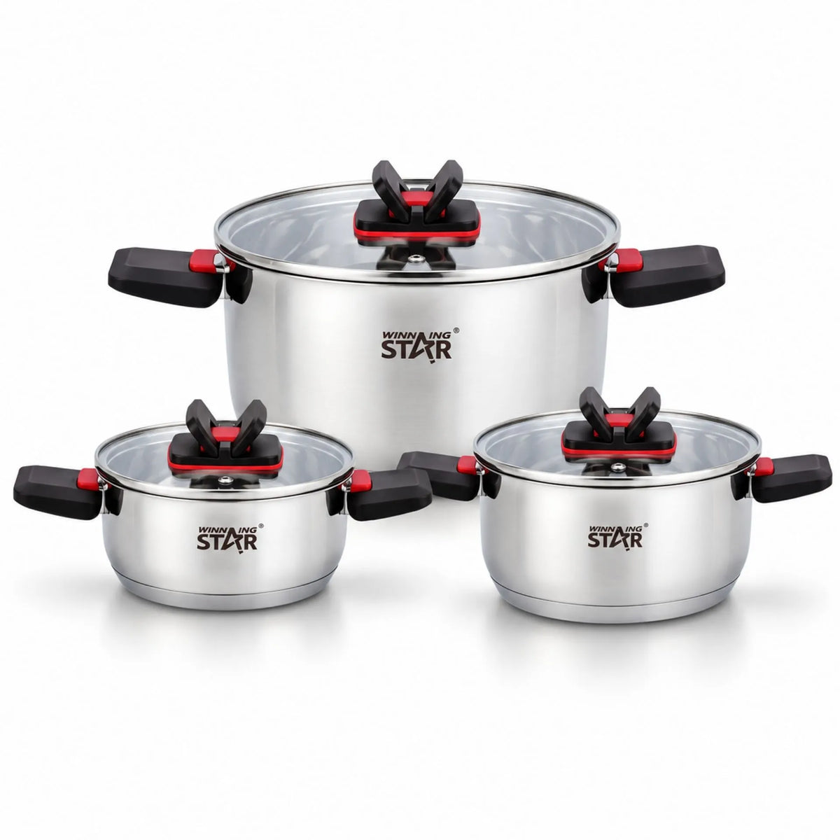Set De Ollas 6 Piezas En Acero Inoxidable Con Tapas De Vidrio Winning Star ST-5219