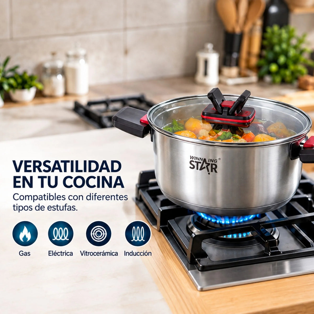 Set De Ollas 6 Piezas En Acero Inoxidable Con Tapas De Vidrio Winning Star ST-5219