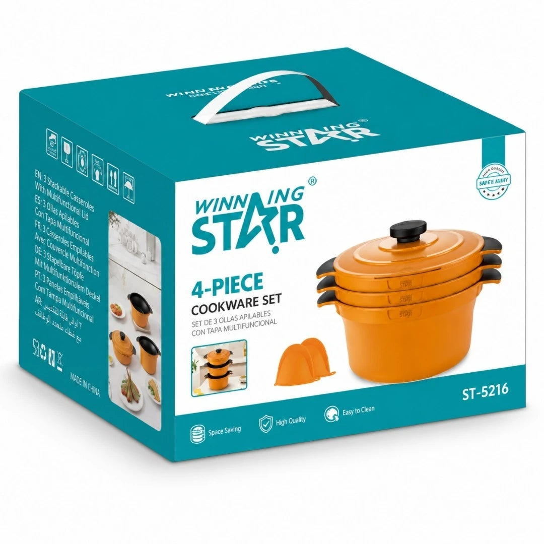 Set De 3 Ollas Apilables Winning Star Con Tapa Multifuncional ST-5216