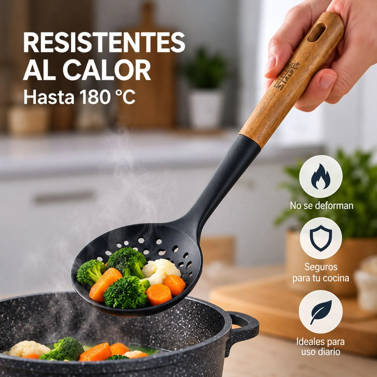Set De Utensilios De Cocina 7 Piezas Resistentes Al Calor Con Mangos De Madera Winning Star ST-7507