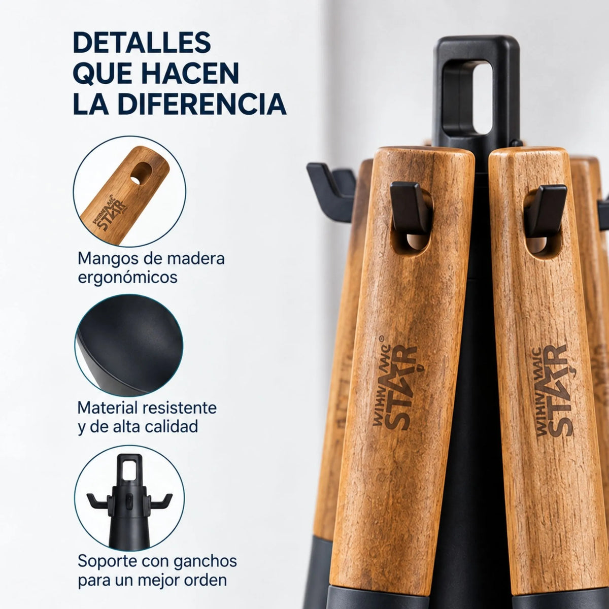 Set De Utensilios De Cocina 7 Piezas Resistentes Al Calor Con Mangos De Madera Winning Star ST-7507