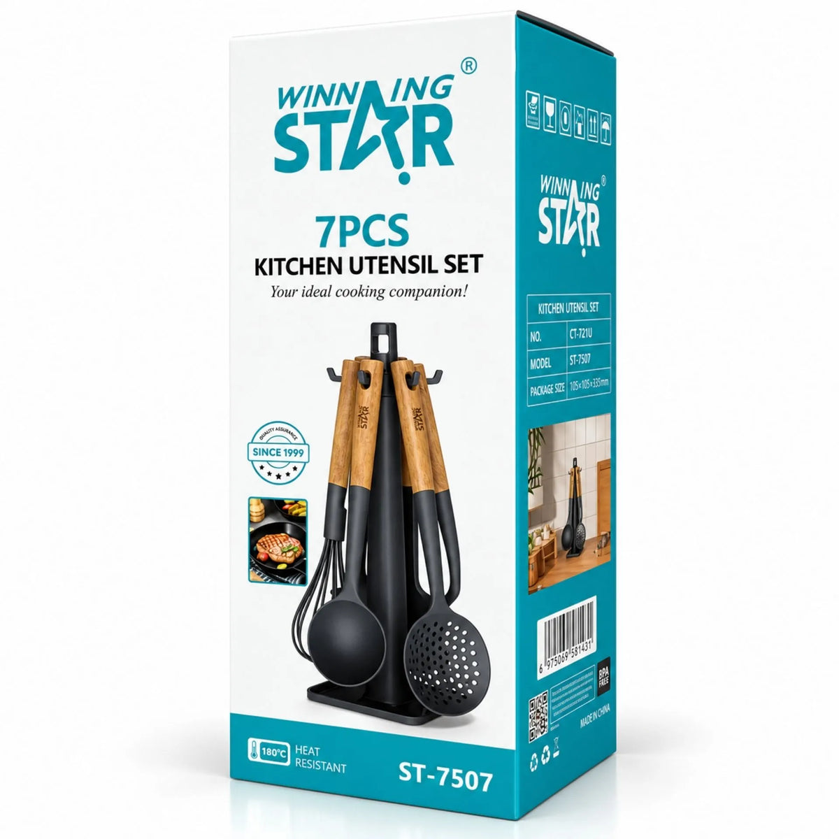Set De Utensilios De Cocina 7 Piezas Resistentes Al Calor Con Mangos De Madera Winning Star ST-7507