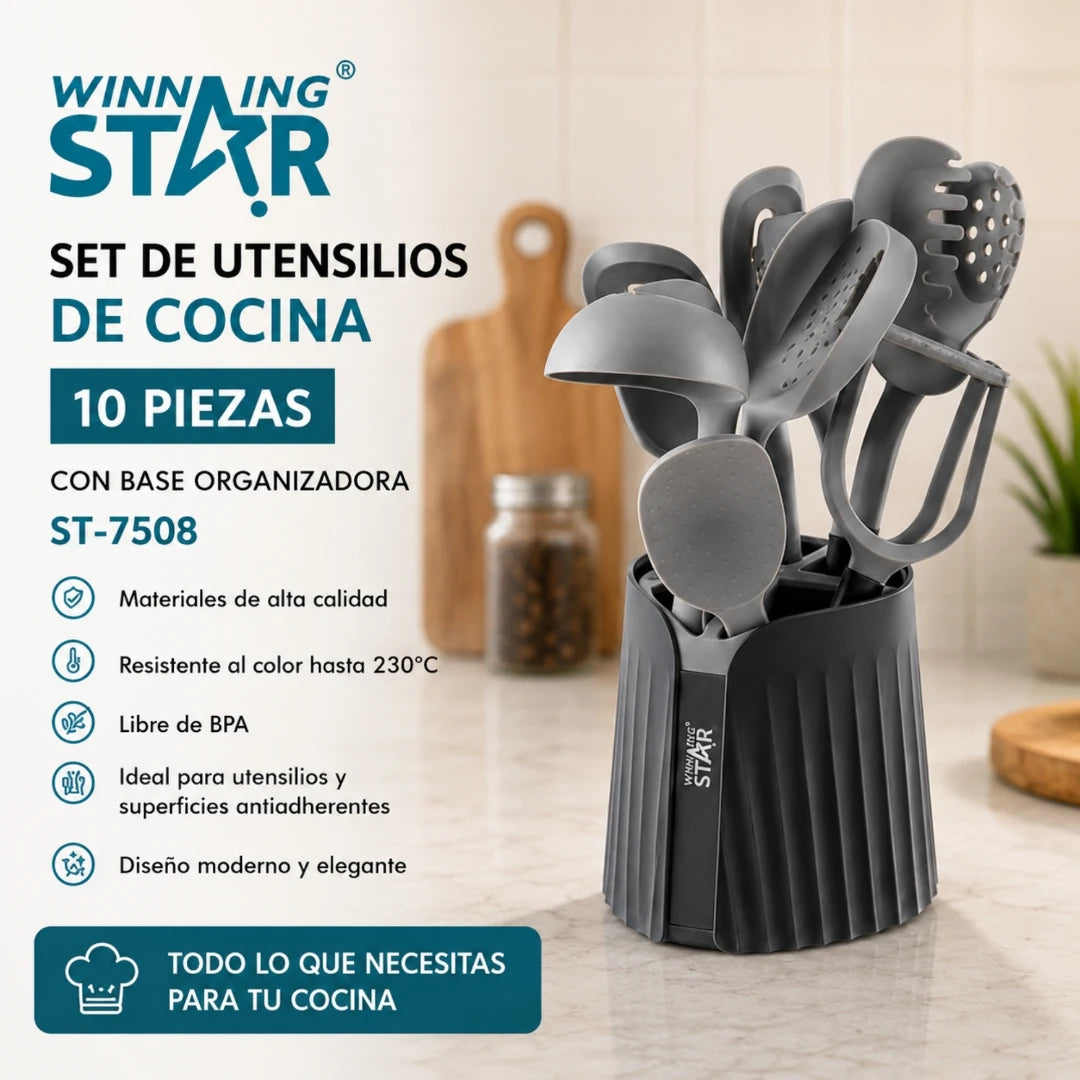 Set De Utensilios De Cocina Winning Star 10 Piezas Con Base Organizadora ST-7508