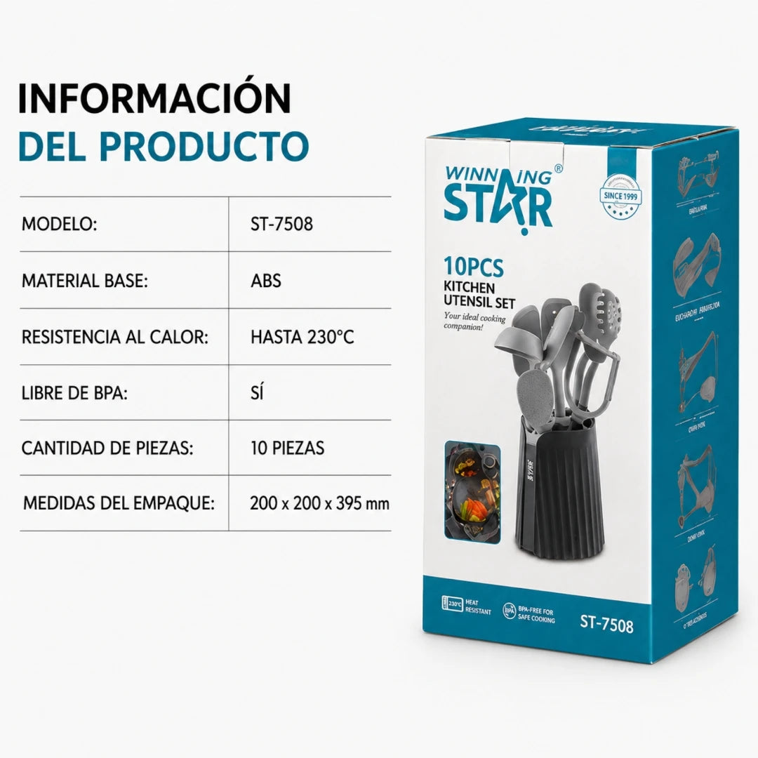 Set De Utensilios De Cocina Winning Star 10 Piezas Con Base Organizadora ST-7508