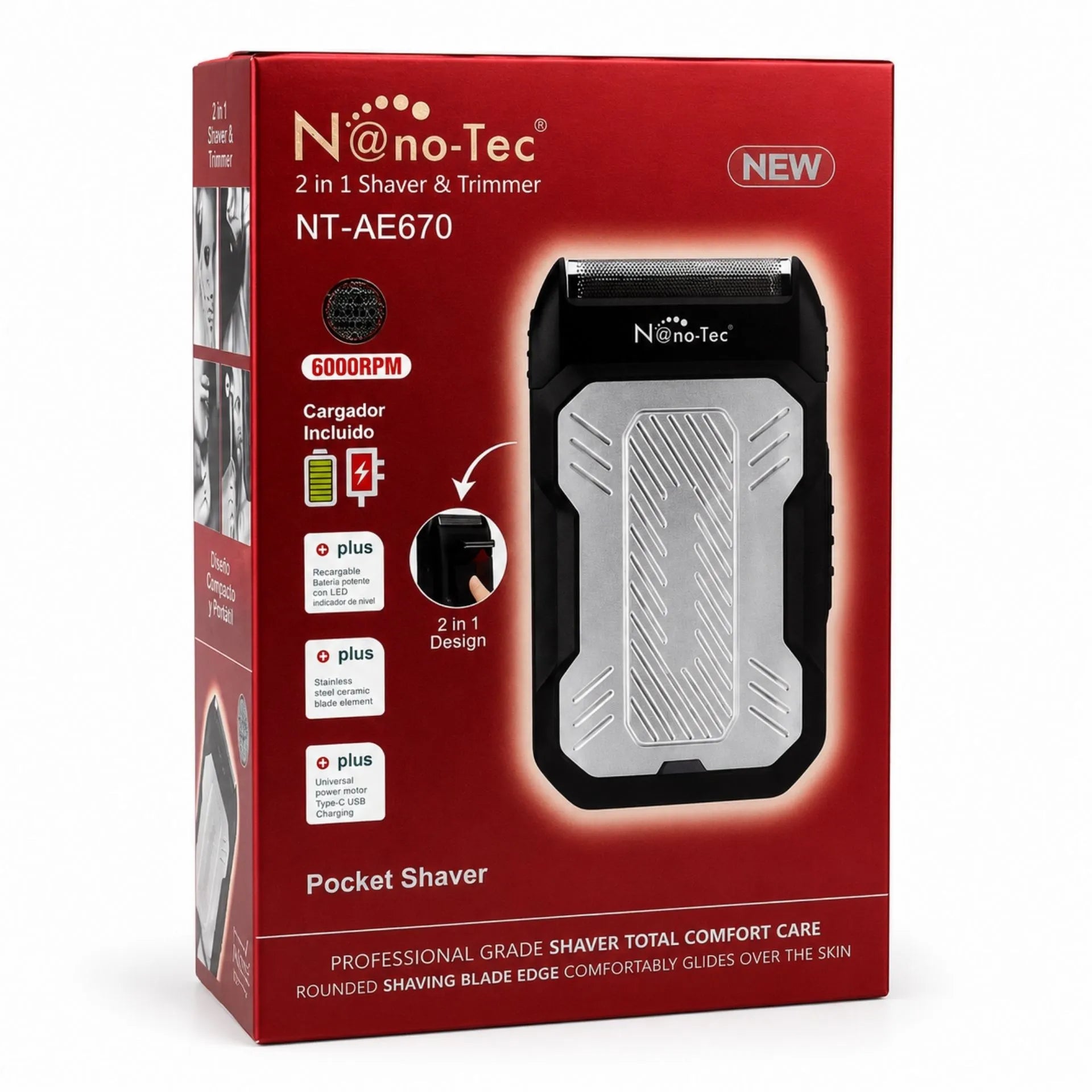Afeitadora Eléctrica 2 En 1 Nano-Tec Shaver Perfiladora 6000 RPM NT-AE670