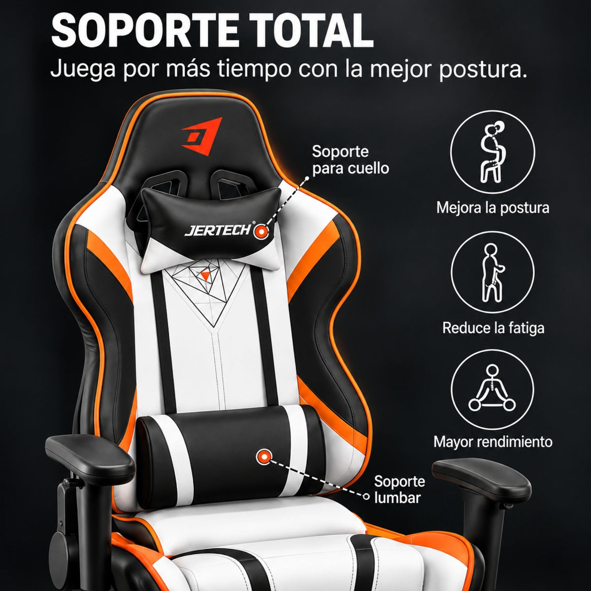 Silla Gamer Reclinable Ergonómica Para Escritorio Con Soporte Lumbar y Reposapiés Jertech GR101