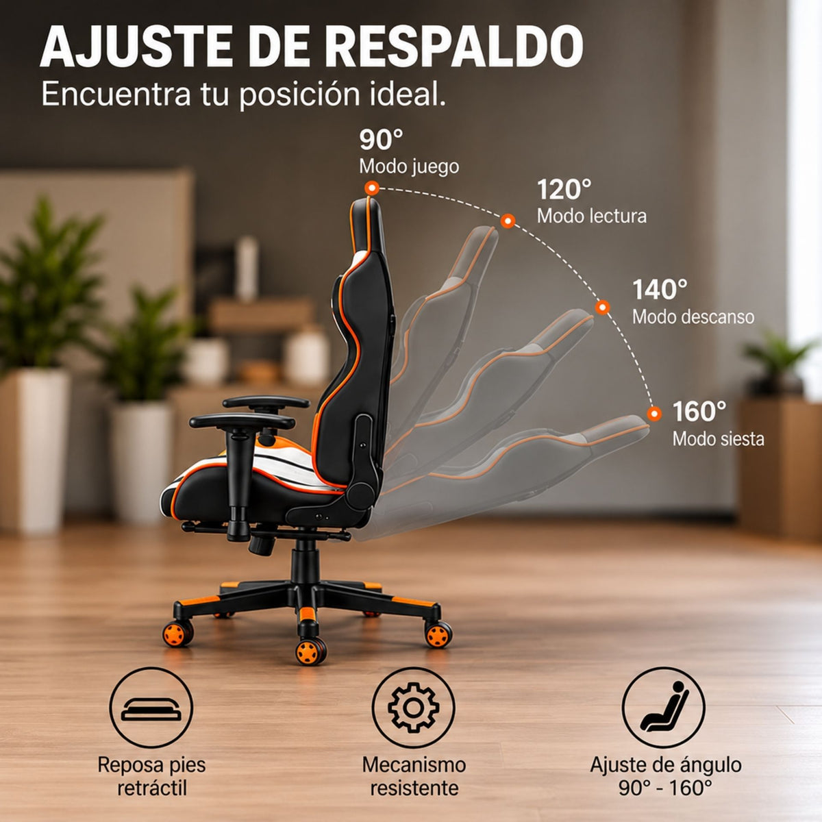 Silla Gamer Reclinable Ergonómica Para Escritorio Con Soporte Lumbar y Reposapiés Jertech GR101