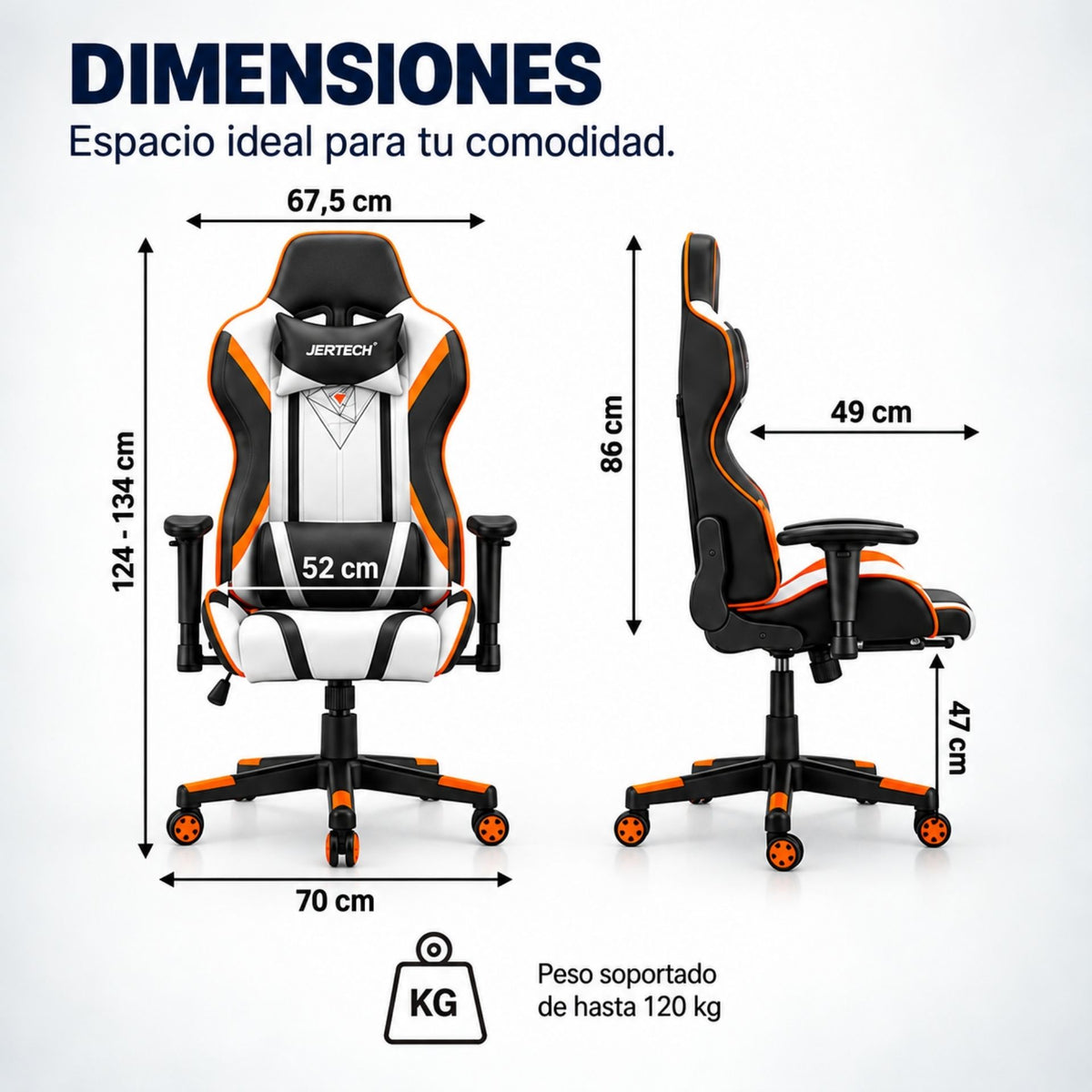 Silla Gamer Reclinable Ergonómica Para Escritorio Con Soporte Lumbar y Reposapiés Jertech GR101