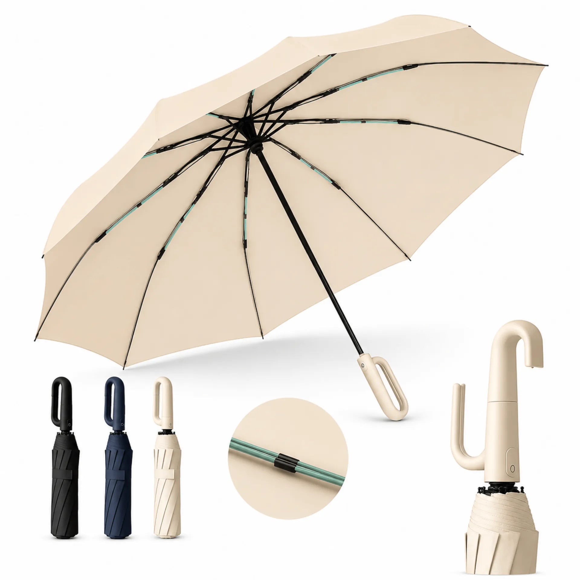 Sombrilla Con Mango Ergonómico Apertura Automática Impermeable Resistente Al Viento AE0178