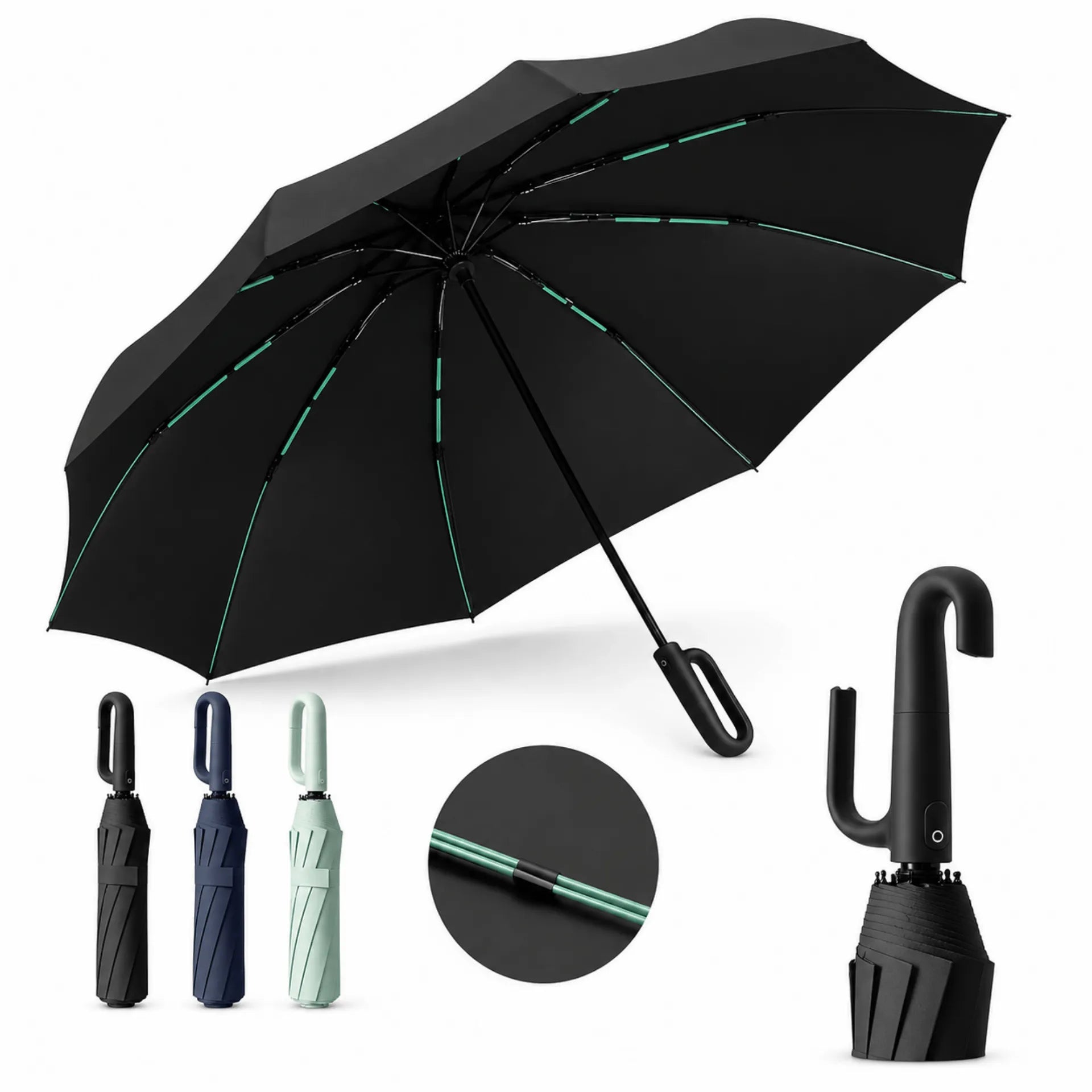 Sombrilla Con Mango Ergonómico Apertura Automática Impermeable Resistente Al Viento AE0178