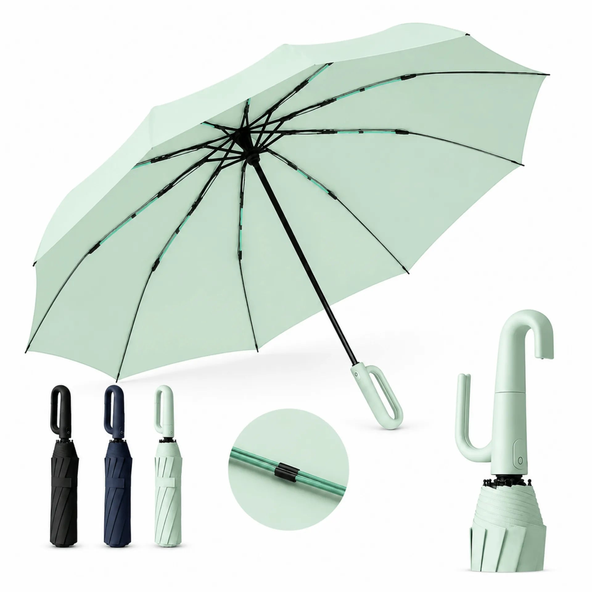 Sombrilla Con Mango Ergonómico Apertura Automática Impermeable Resistente Al Viento AE0178