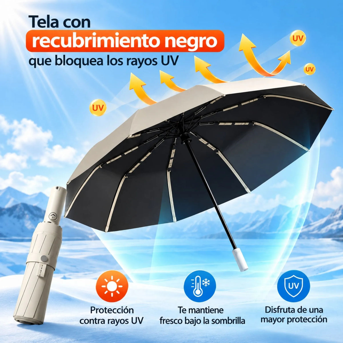 Sombrilla Automática Con Protección UV 50+ Y Varillas Reforzadas S3012 CUERINA