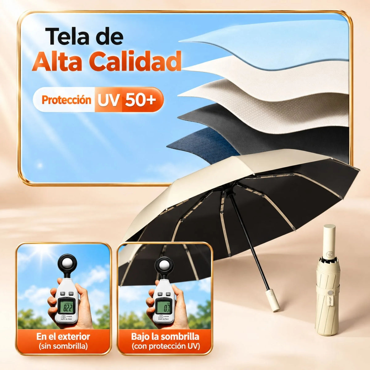 Sombrilla Automática Con Protección UV 50+ Y Varillas Reforzadas S3012 CUERINA