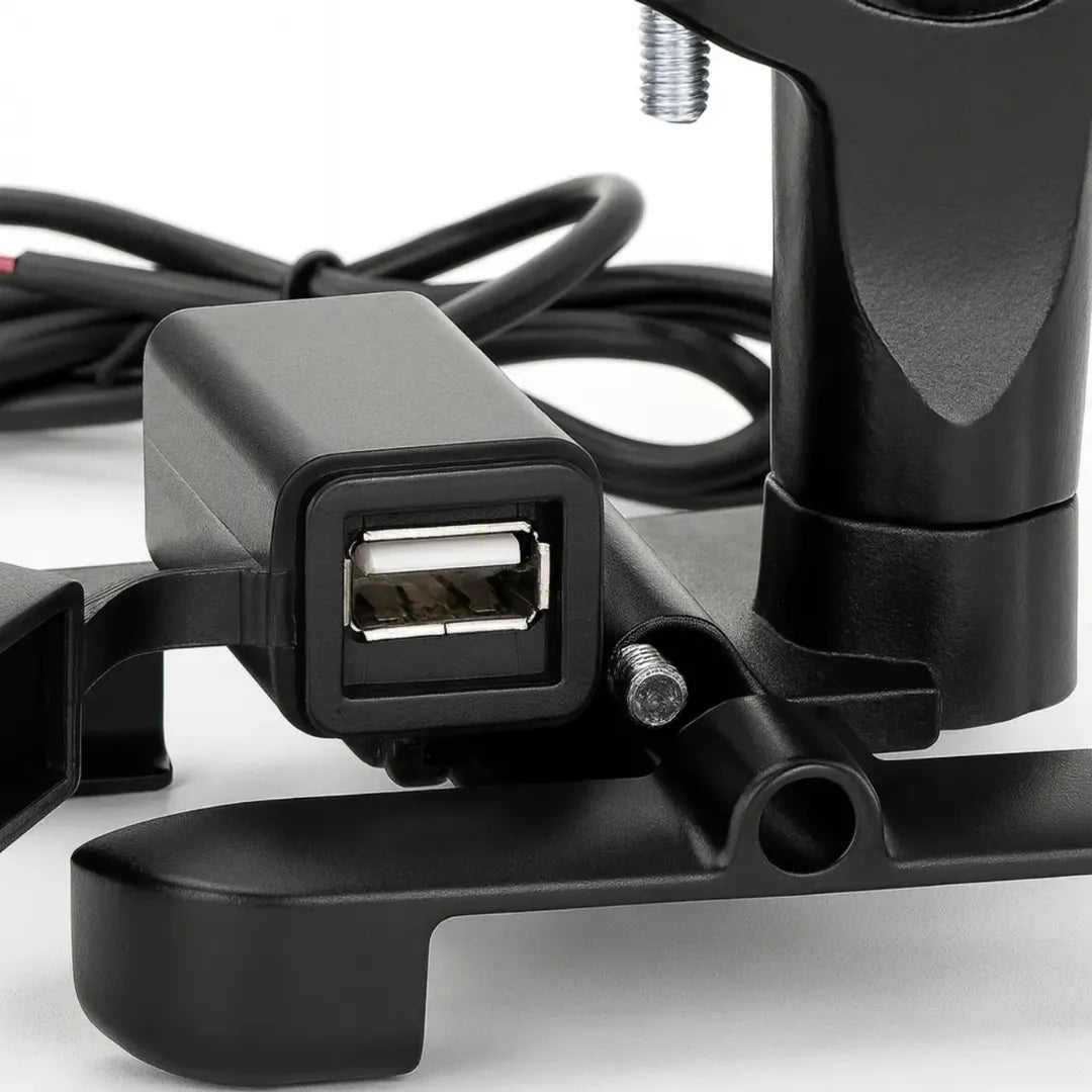 Soporte Para Celular De Manubrio Para Moto En Aluminio Con Puerto USB Y Rotación 360° MY-7130