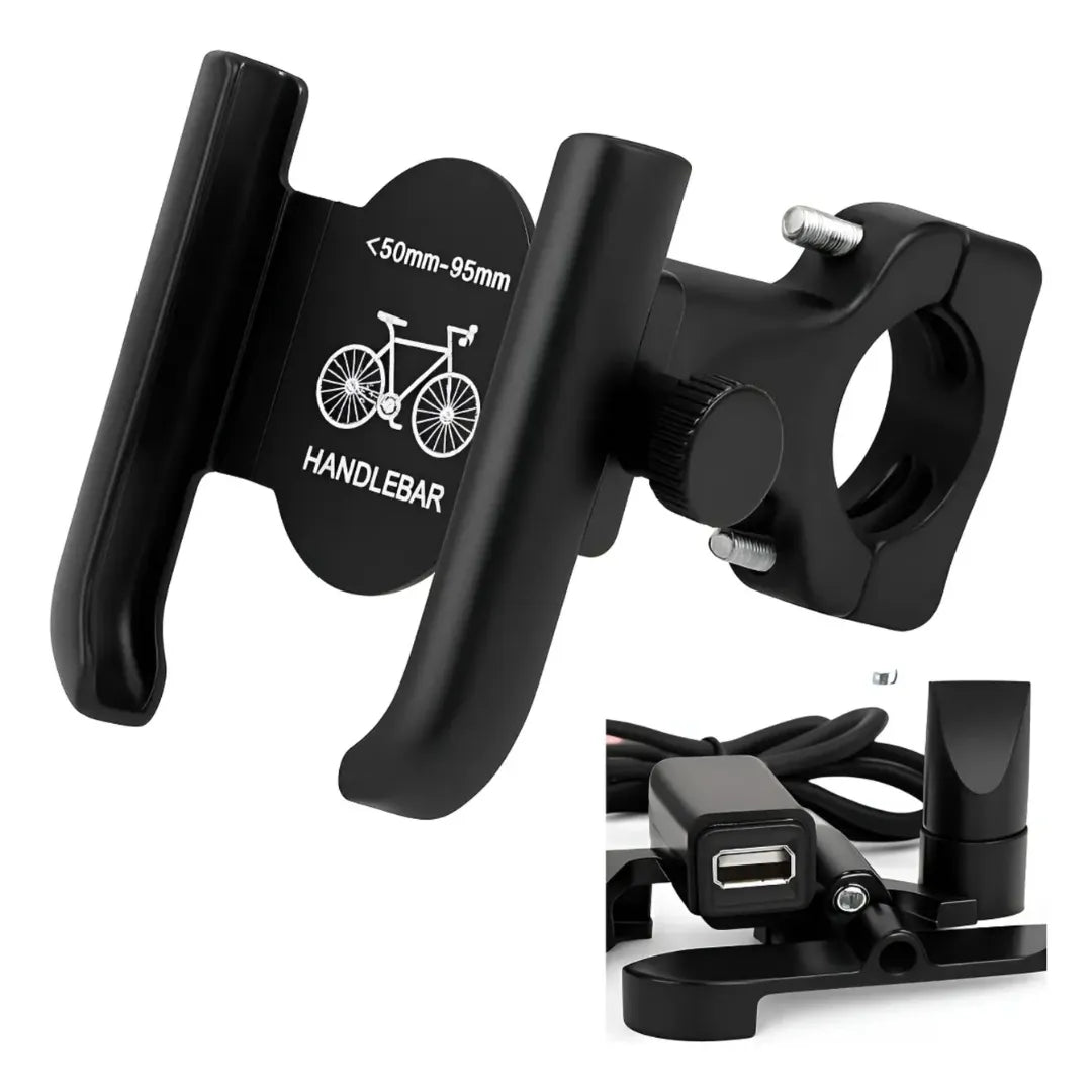 Soporte Para Celular De Manubrio Para Moto En Aluminio Con Puerto USB Y Rotación 360° MY-7130