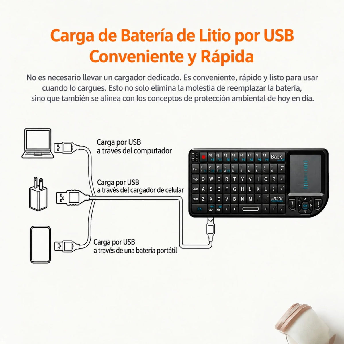 Mini Teclado Inalámbrico Ergonómico Slim Con Touchpad Bluetooth y Receptor 2.4G RT-MWK02