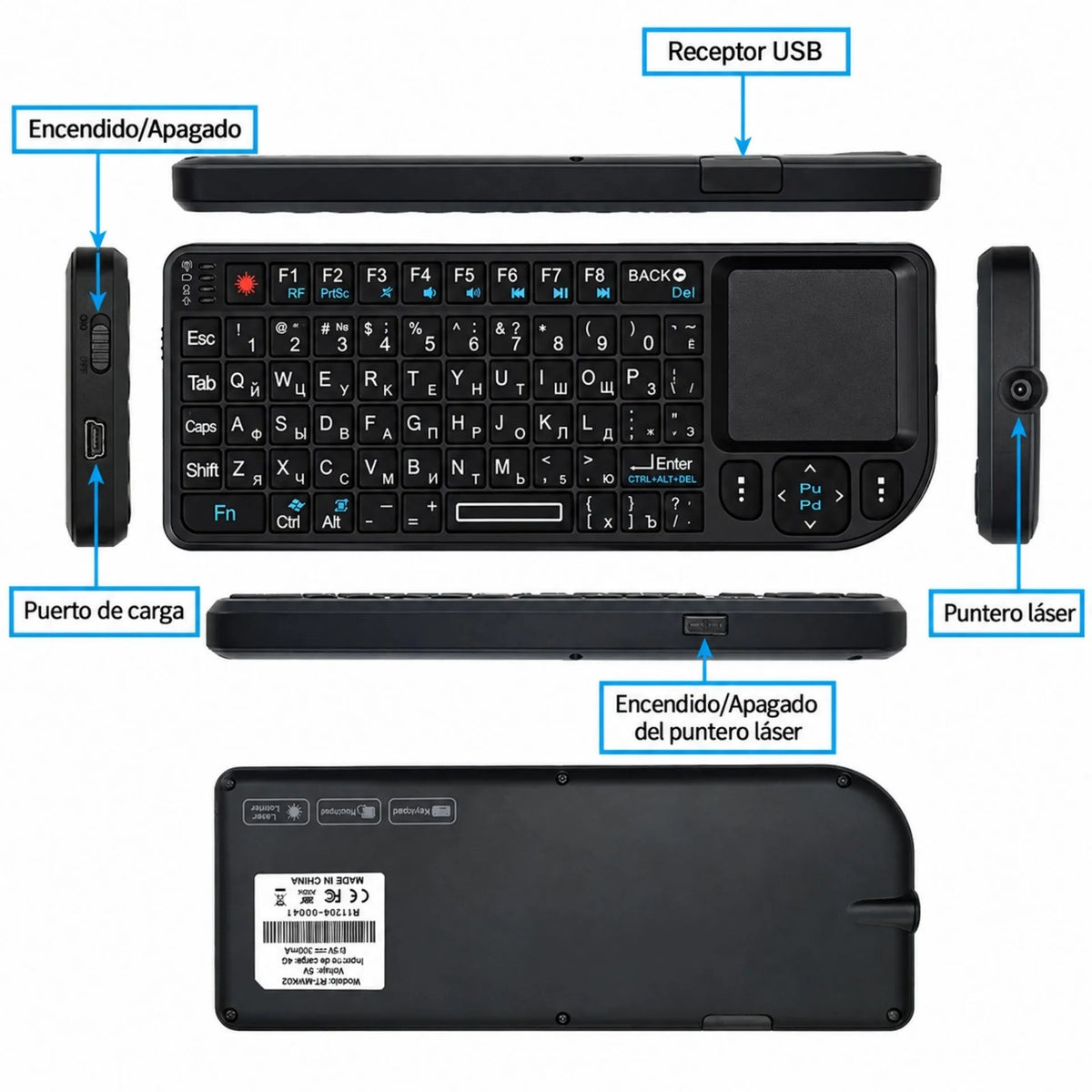 Mini Teclado Inalámbrico Ergonómico Slim Con Touchpad Bluetooth y Receptor 2.4G RT-MWK02