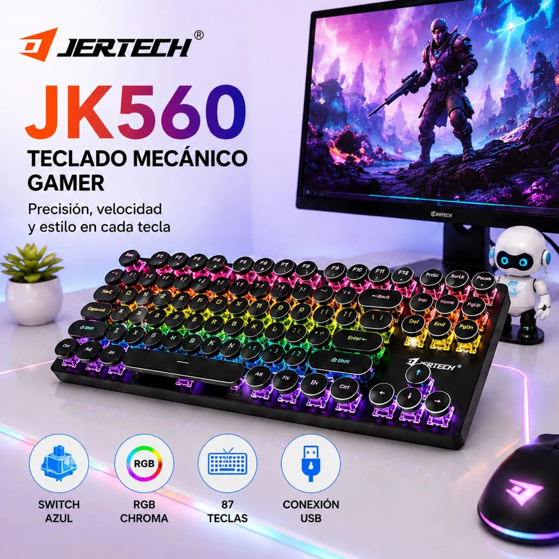 Teclado Mecánico Gamer Alámbrico USB Retroiluminado Jertech JK560