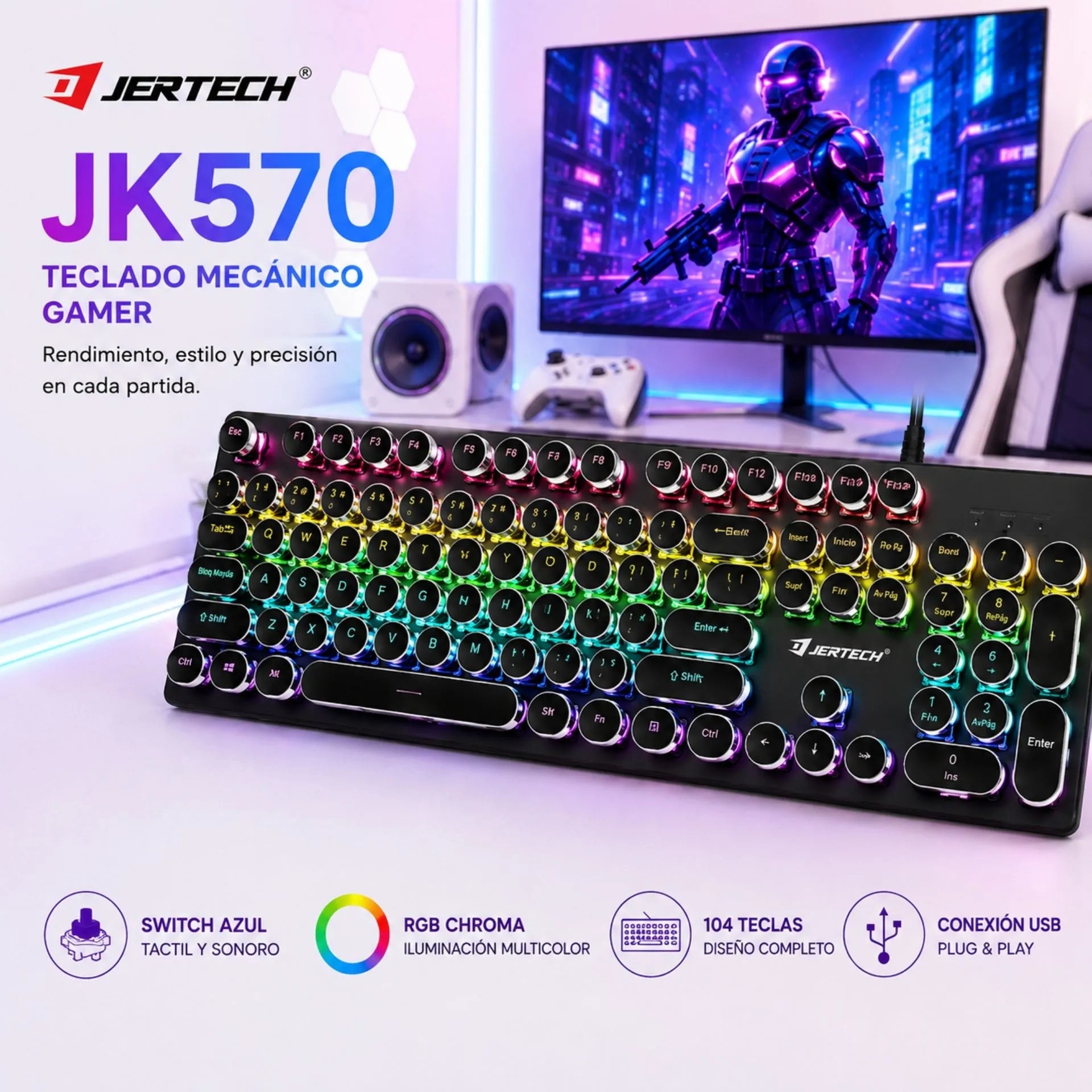 Teclado Mecánico Gamer Alámbrico USB Retroiluminado Jertech JK570