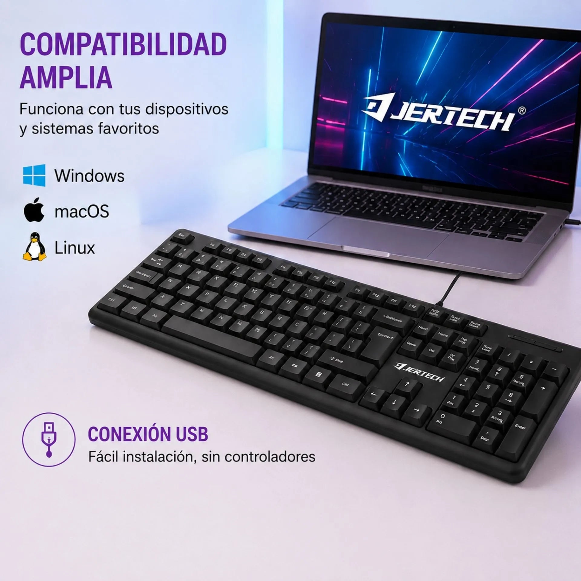 Teclado Alámbrico USB QWERTY Plug & Play Jertech K328