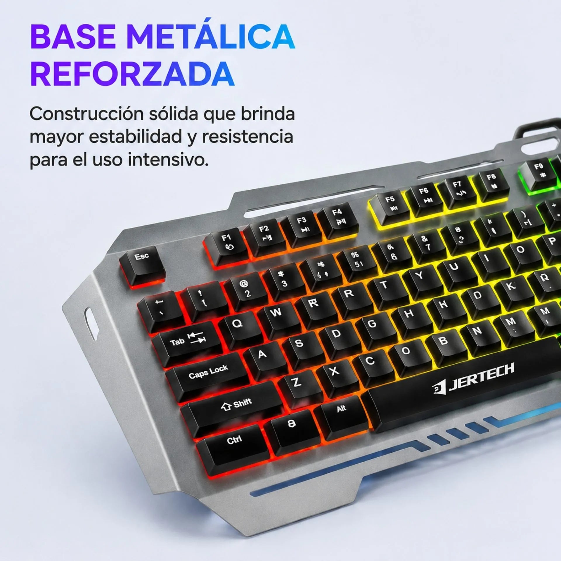 Teclado Gamer Alámbrico USB Base Metálica Retroiluminado QWERTY Jertech K910