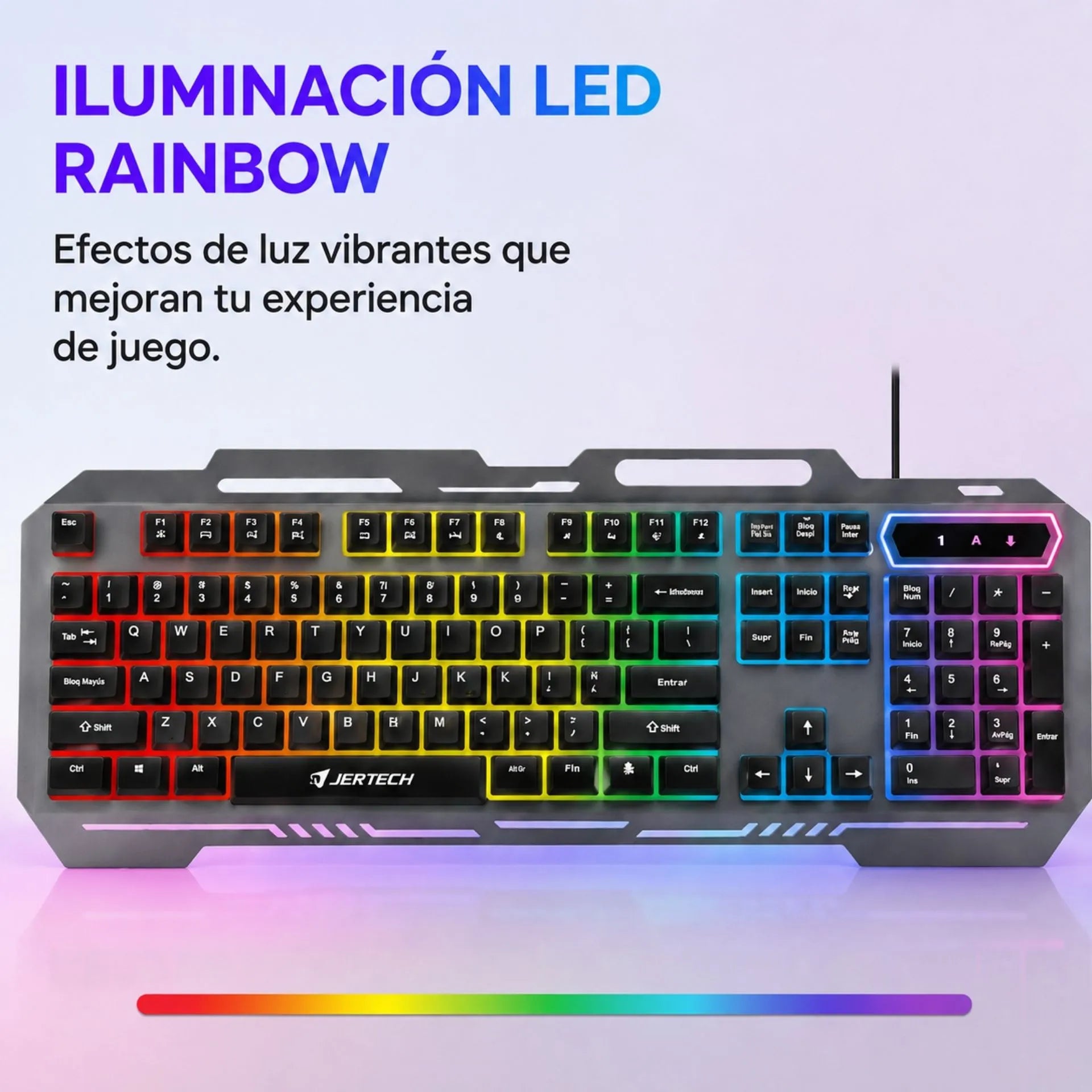 Teclado Gamer Alámbrico USB Base Metálica Retroiluminado QWERTY Jertech K910