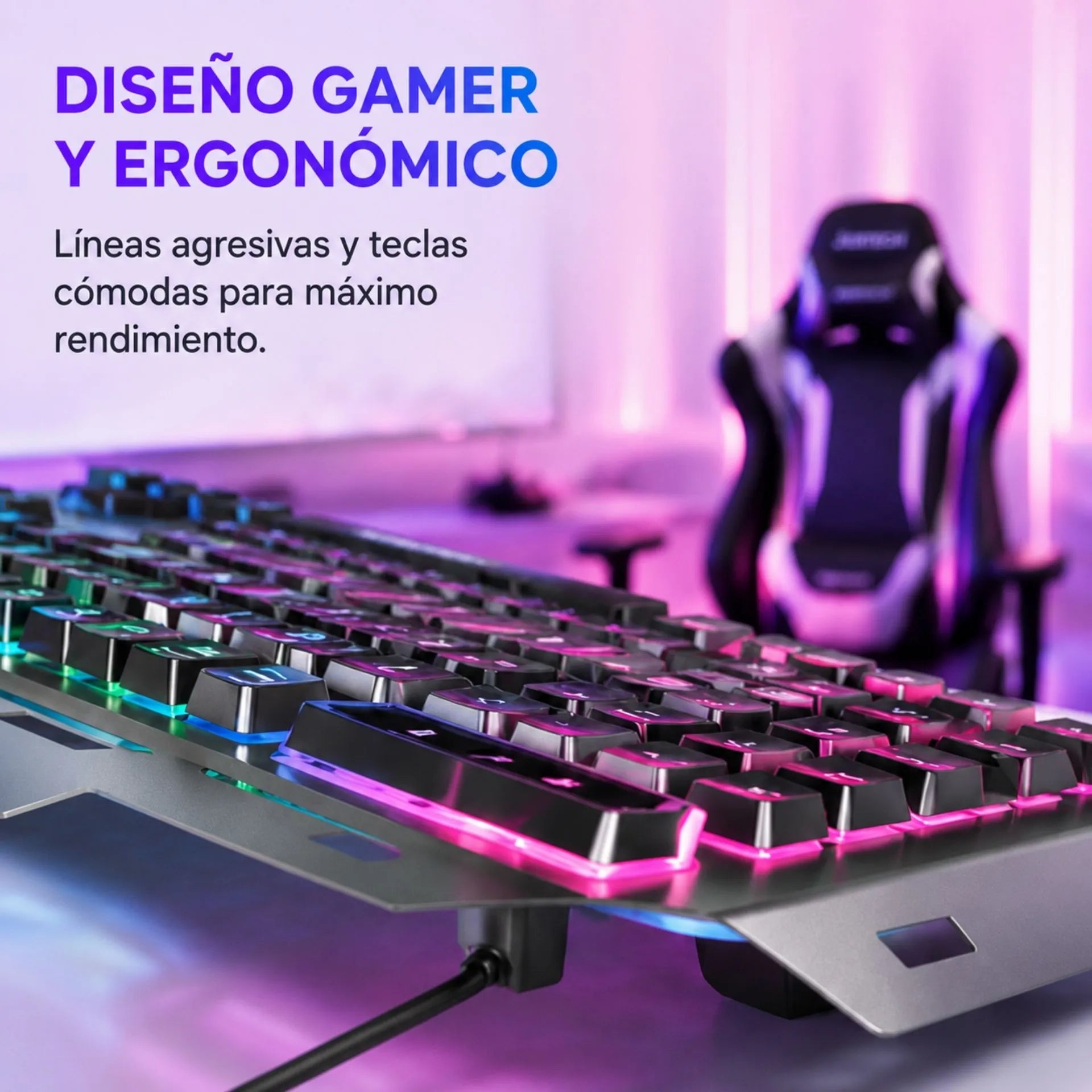 Teclado Gamer Alámbrico USB Base Metálica Retroiluminado QWERTY Jertech K910