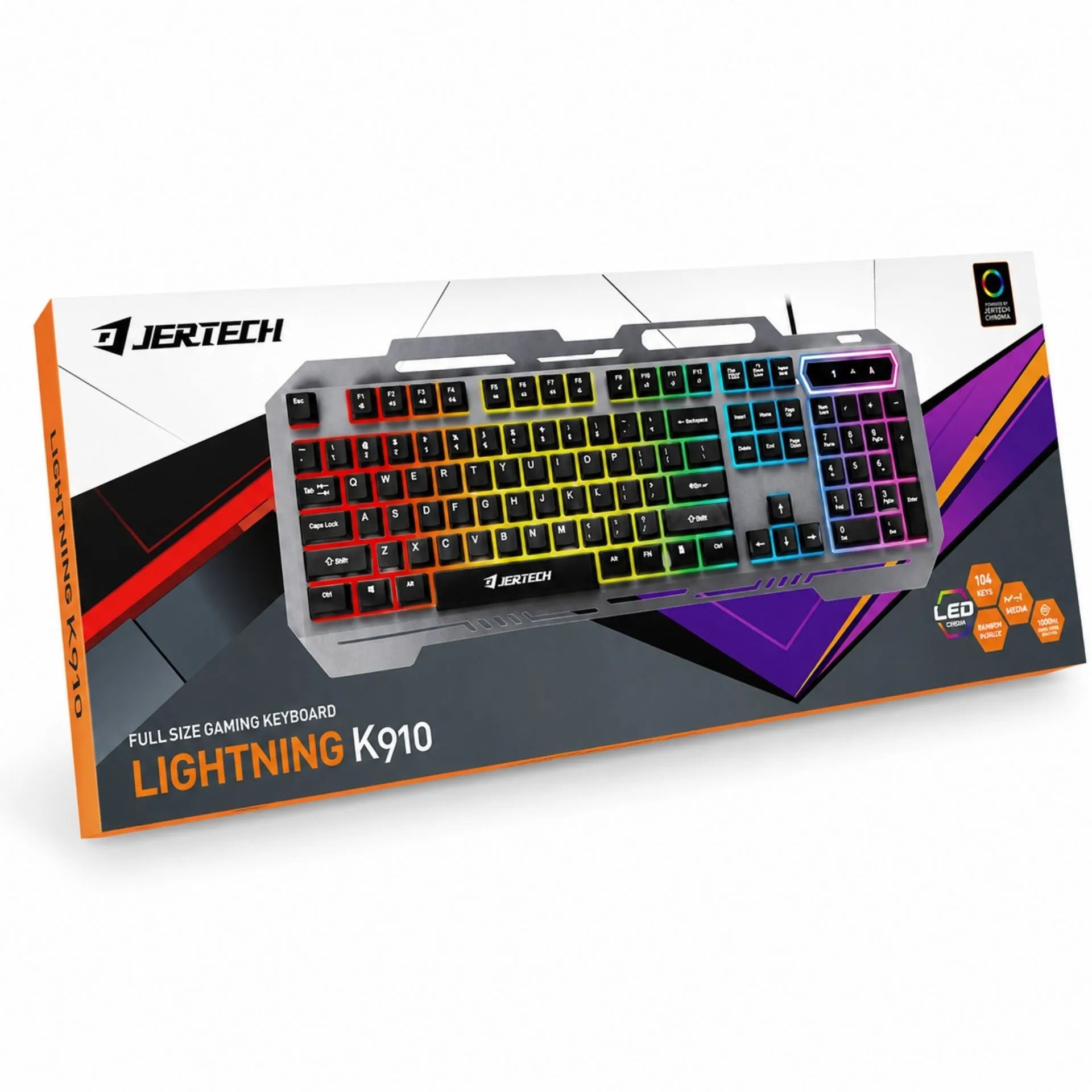 Teclado Gamer Alámbrico USB Base Metálica Retroiluminado QWERTY Jertech K910