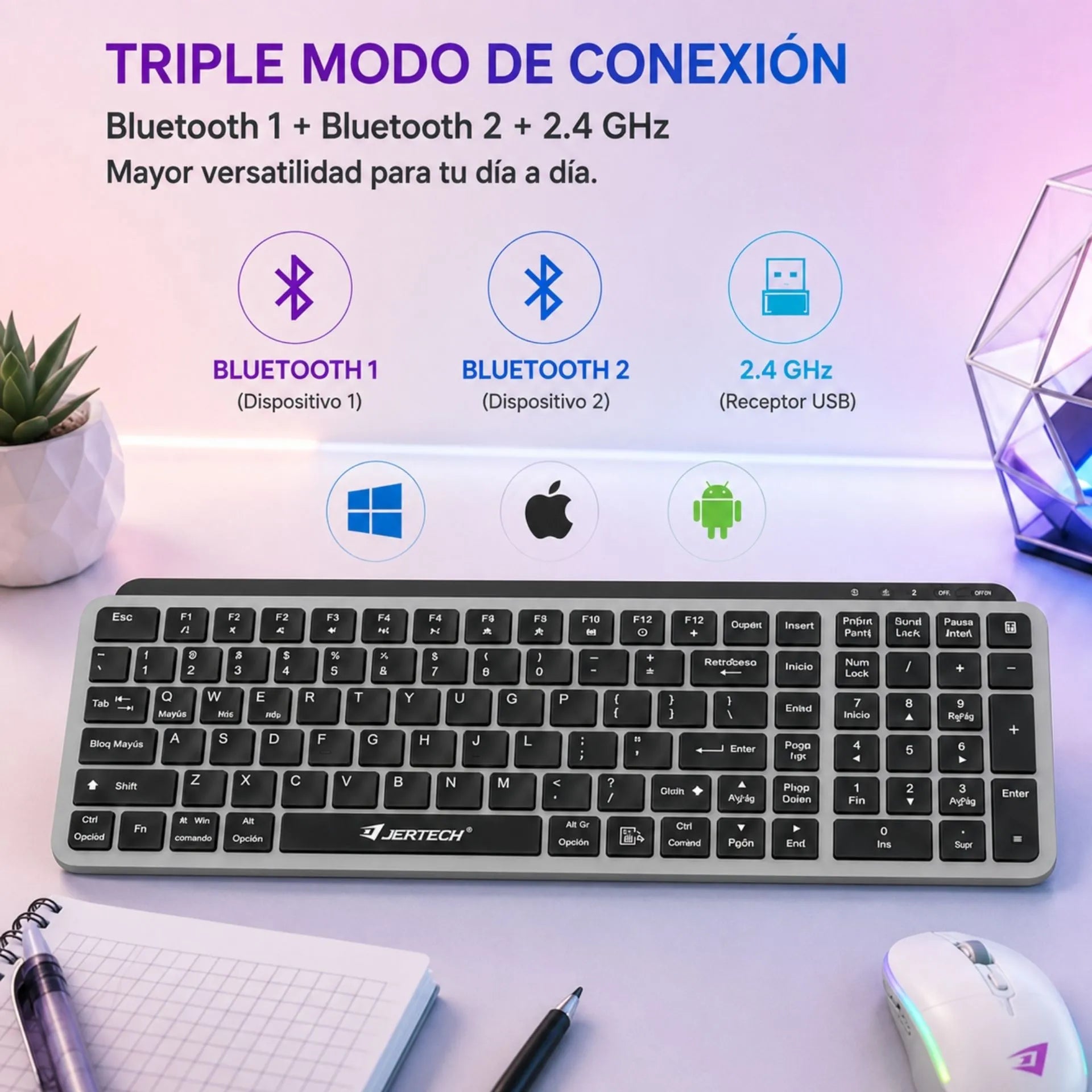 Teclado Inalámbrico Slim Dual Mode Bluetooth Y 2.4G Jertech KBT231