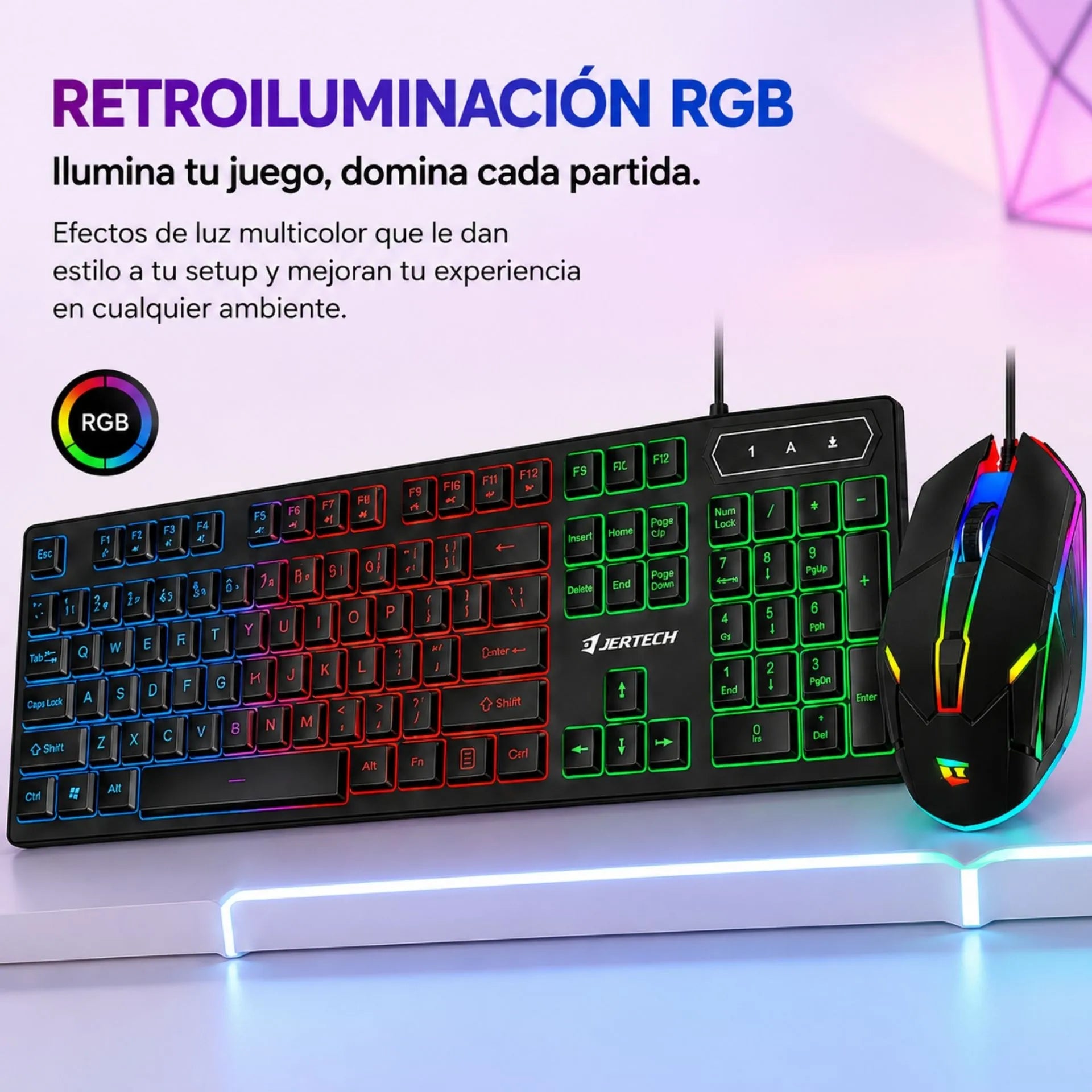 Combo Teclado Y Mouse Gamer Alámbrico USB Retroiluminado RGB Jertech KM180