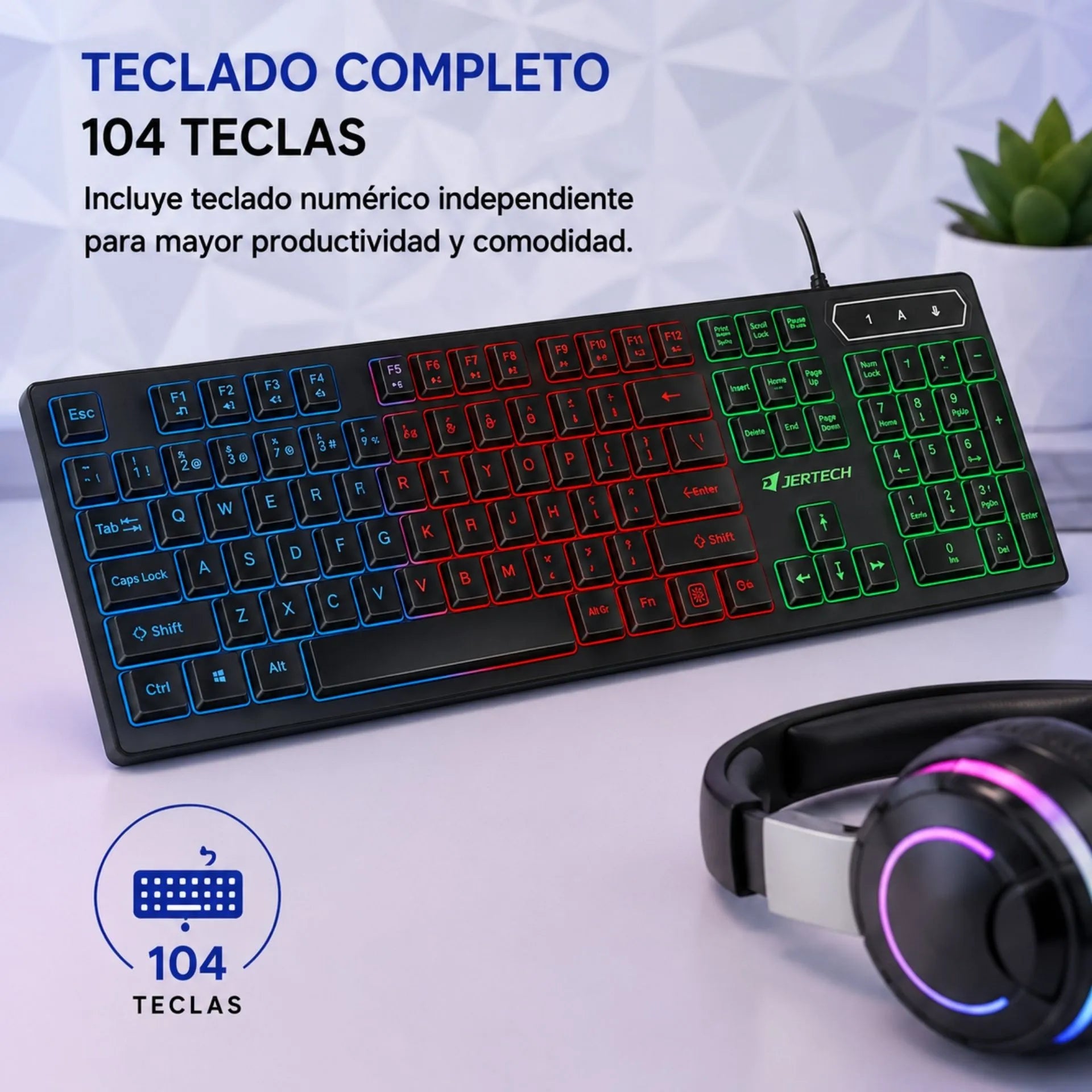 Combo Teclado Y Mouse Gamer Alámbrico USB Retroiluminado RGB Jertech KM180