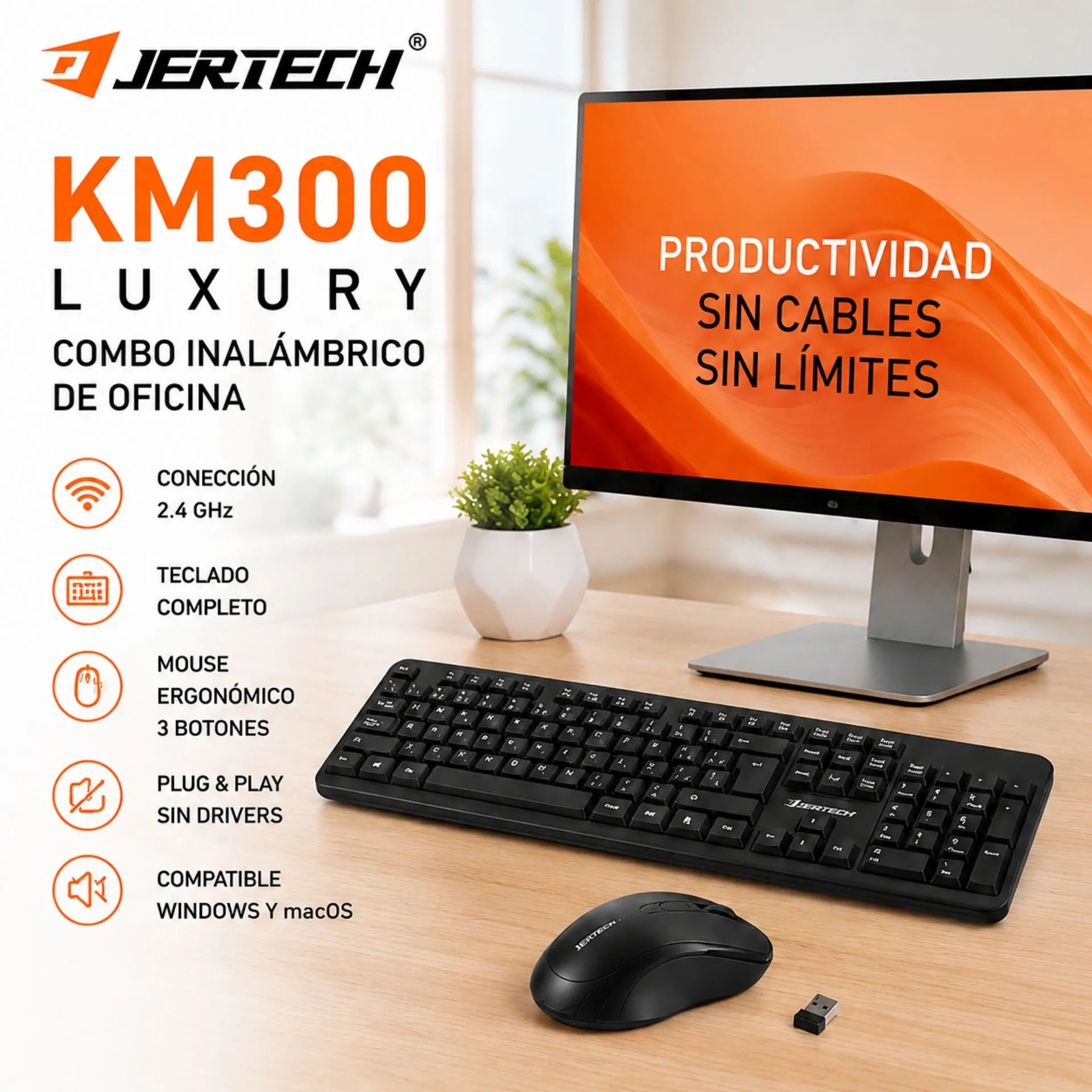 Combo Inalámbrico Teclado Completo Y Mouse USB Jertech KM300