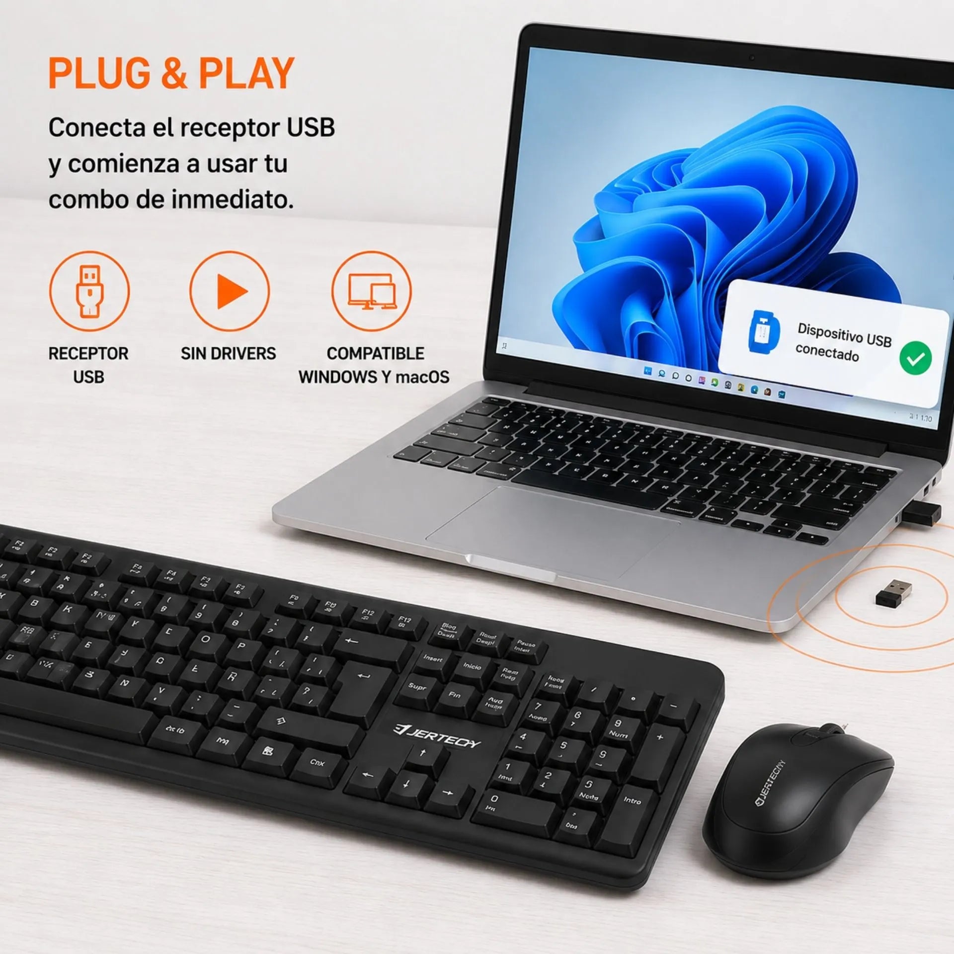 Combo Inalámbrico Teclado Completo Y Mouse USB Jertech KM300