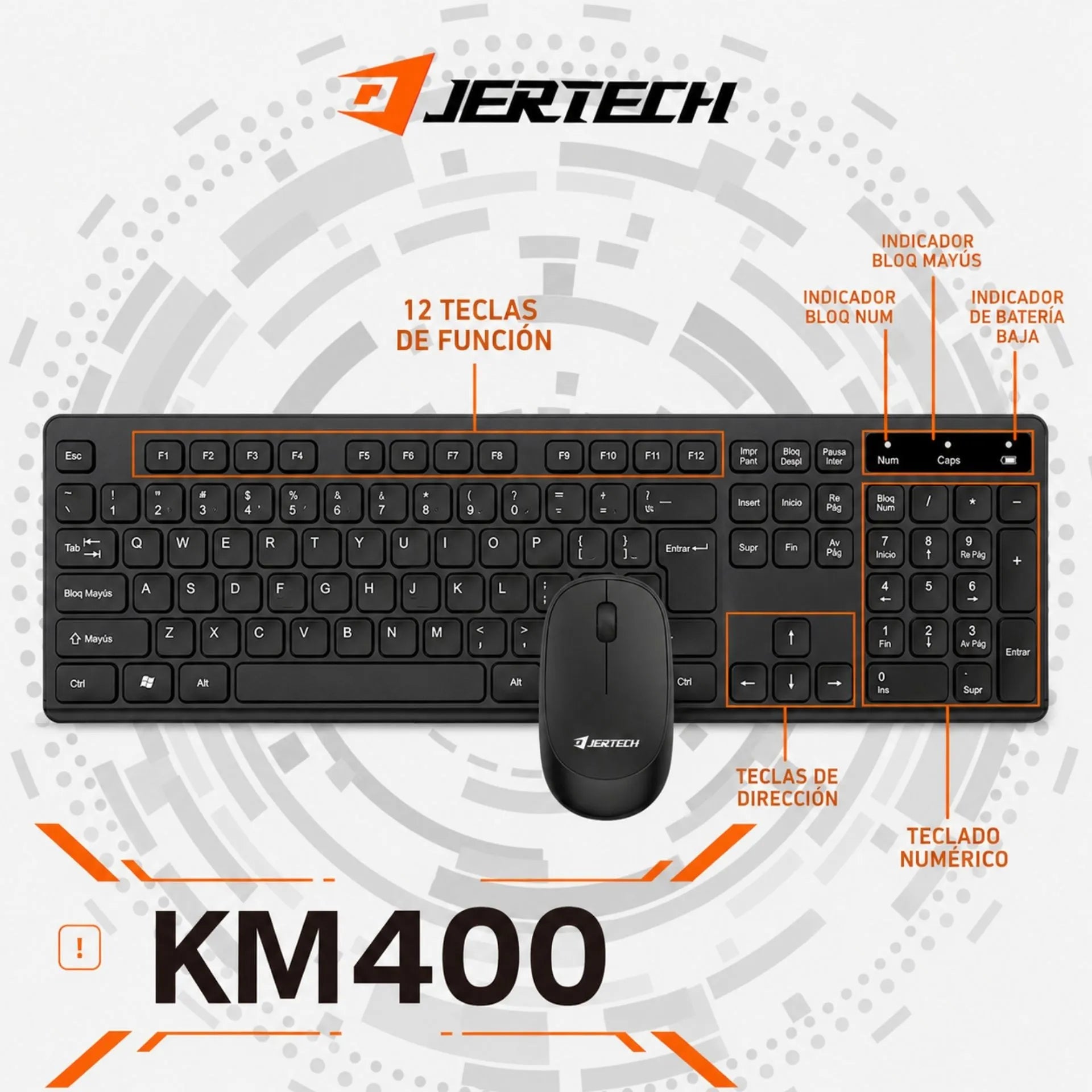Combo Teclado y Mouse Inalámbrico 2.4G Jertech  KM400