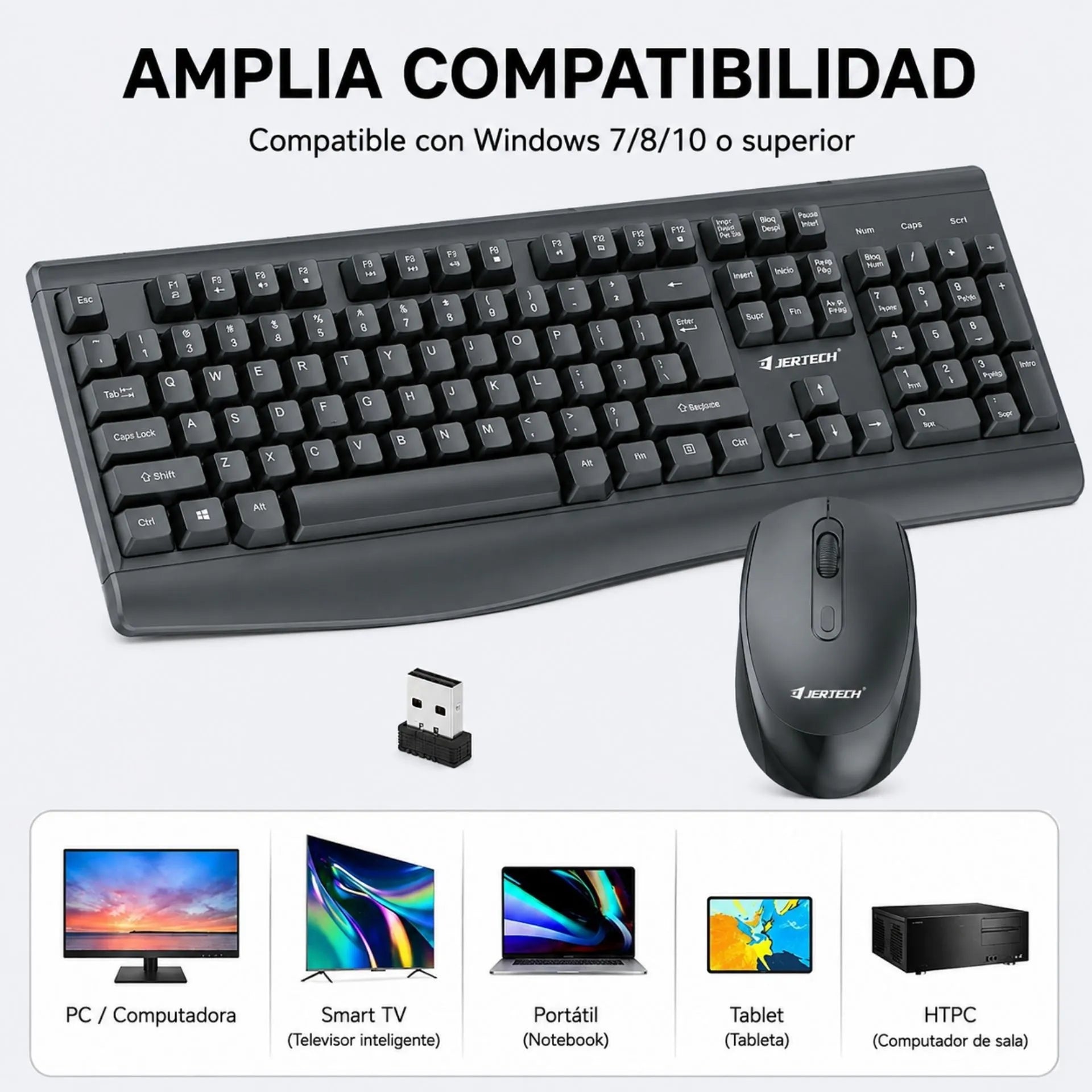 Combo Inalámbrico Teclado Con Reposamanos Y Mouse USB 2.4G Jertech KM500